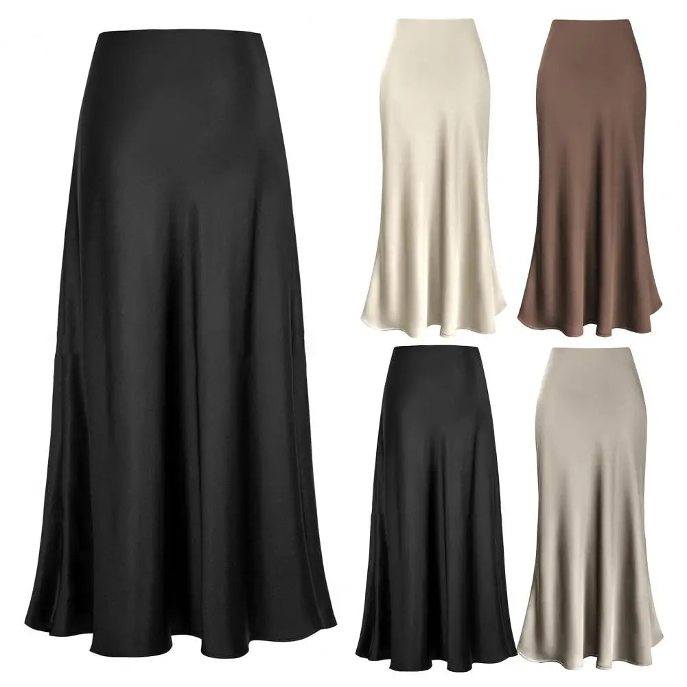 Luxury Satin Fish Tail Skirts For Women Summer Solid Color Smooth Traceless Waist Long Skirt Elegant Wrap Skirt  Amaijoin