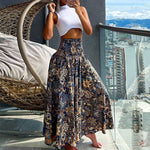 Load image into Gallery viewer, Summer Fashion High Waist Thin Printing Female Skirts Commute Elegant Elastic Waist Bohemia Holiday A-line Skirt Versatile Dress  Amaijoin
