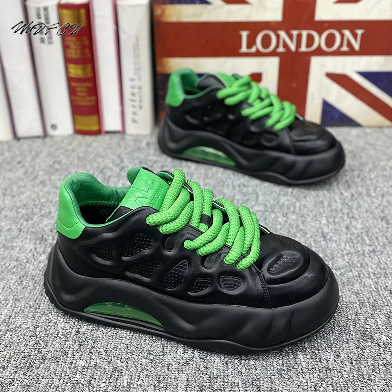 Chunky Sneaker Men Designer Air Cushion Board Shoes Fashion Casual Split Leather Breathable Height Increased Flat Platform Shoes  Amaijoin