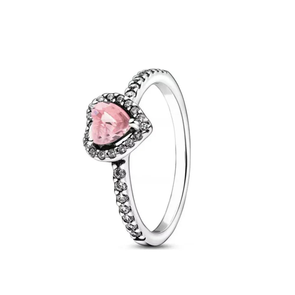 925 Silver Elevated Red Pink White Blue Green Heart Rose Gold Ring Rings Fro Women Zircon Design Original Sparking Zircon Rings  Amaijoin