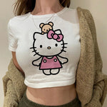 Load image into Gallery viewer, Tshirt Crop Top Hello Kitty T-shirt Kawaii T Shirt Sanrio Anime Cartoon Children Casual Clothes Y2k Cropped Tee Shirt Top  Amaijoin
