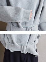 Load image into Gallery viewer, Stylish Grey Sweatshirts Autumn Winter Women Plain Long Sleeve Belt Waist Loose Casual Oversize Pullovers Korean Short Jumper  Amaijoin
