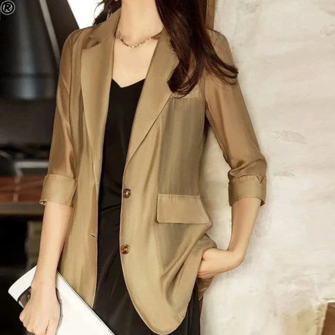 Thin Spring Summer Long Blazer Solid Temperament Formal Cardigan Button Pockets Simplicity Premium Women's Clothing 2022 Elegant  Amaijoin