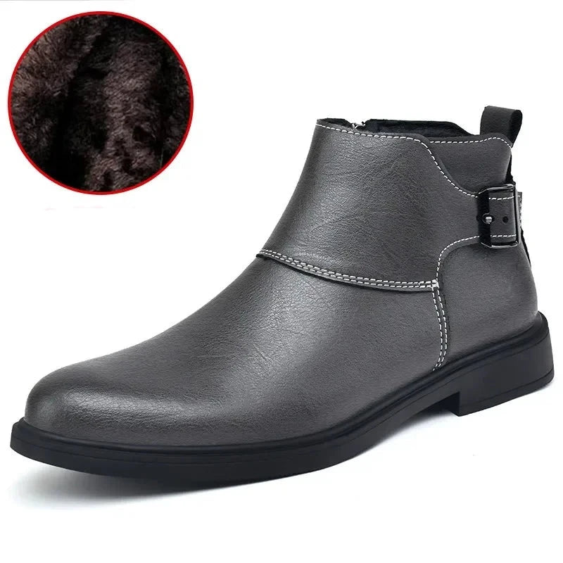 Genuine Leather Men's Motorcycle Boots Classic for Men Ankle Boots 2023 Men Casual Low Top Shoes Side Zipper Male Ankle Boots  Amaijoin