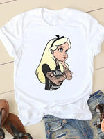 Load image into Gallery viewer, Women&#39;s T-shirt Short Sleeve Cartoon Graphic Casual Tee Clothes College 90s Style Interconnection Princess Fashion Female  Amaijoin
