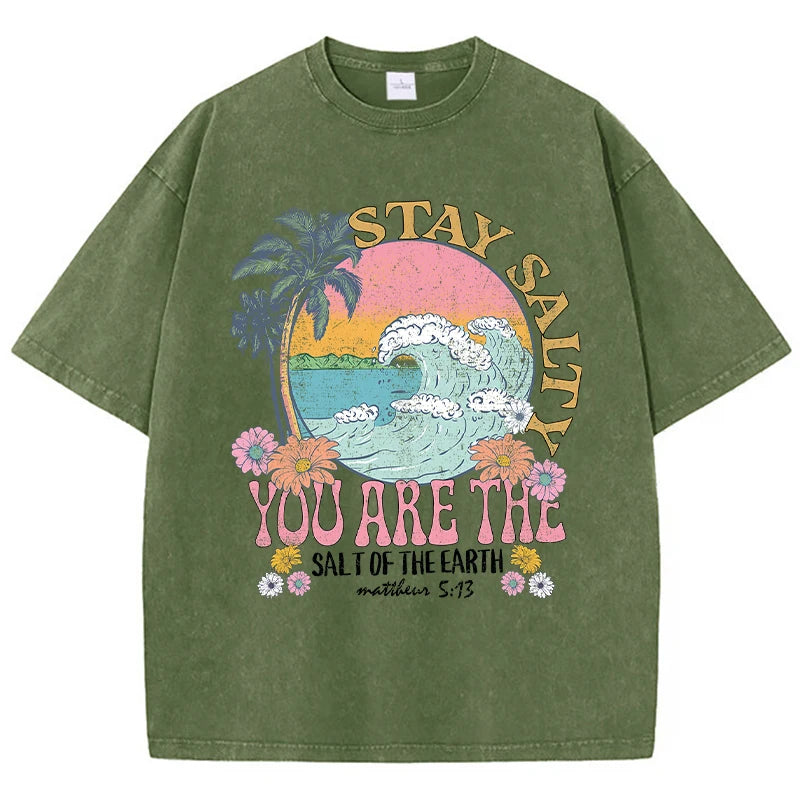 Stay Salty You Are The Salt Of The Earth Female Tshirt Street Breathable T-Shirts O-Neck Cool Short Sleeve Simple Loose T-Shirt  Amaijoin