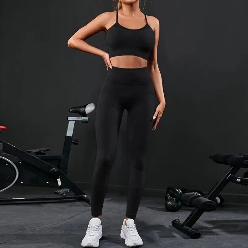 2 Pieces Women's Tracksuit Seamless Yoga Set Workout Sportswear Gym Clothing High Waist Leggings Fitness Sports Suits  Amaijoin