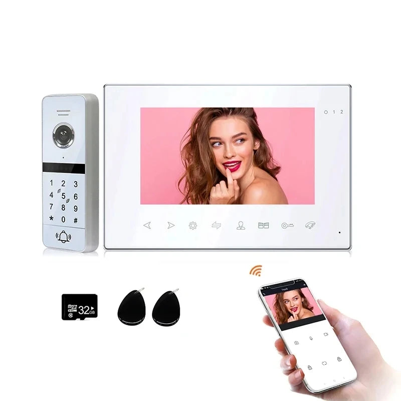 1080P System  7 Inch Tuya Video intercom Wireless WiFi password Door Home Video Doorbell With RFID Unlock Motion Detection  Amaijoin