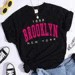 Load image into Gallery viewer, Women 1898 Brooklyn Women Graphic Print T Shirt Girl Short Sleeve Casual Streewear Clothes Lady Letter Tees Tops Female clothing  Amaijoin
