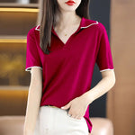 Load image into Gallery viewer, Clothing Short Sleeve Tee T-shirt Woman Plain Polo Neck Shirts for Women Red Tops Sale Luxury Youth Synthetic Aesthetic V Cotton  Amaijoin
