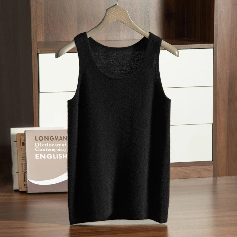 MVLYFLRT 12 Needle U-Neck Pullover Tank Top for Men's 100% Cashmere Knitted Inner Strap Summer New T-shirt Soft and Glutinous  Amaijoin