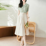 Load image into Gallery viewer, 2024 New Irregular Elegant Women&#39;s Pleated Skirts With Belt High Waist Umbrella Skirt Spring Summer Casual Office Lady Clothing  Amaijoin
