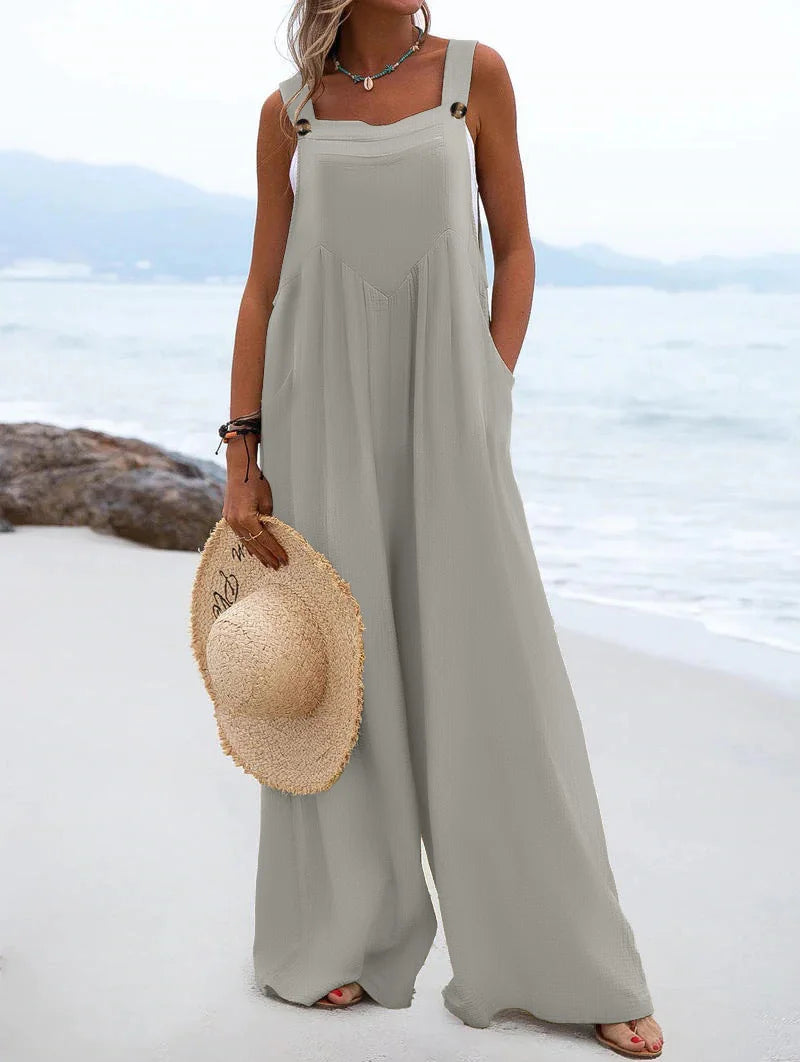 2023 Spring/Summer New Ethnic Style Fashion Solid Color Wide Leg Jumpsuit Quick Sale Tongfa European and American Women's Cross  Amaijoin