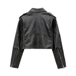 Load image into Gallery viewer, ZVRI 2023 Women&#39;s new short make old effect imitation leather motorcycle jacket jacket women&#39;s washed gray leather coat  Amaijoin
