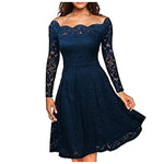 Load image into Gallery viewer, Women&#39;s Dresses Summer Dresses Hollow Out Long-Sleeve Waist A-Line Big Swing Lace with Lining Dress Flowy Dresses  Amaijoin
