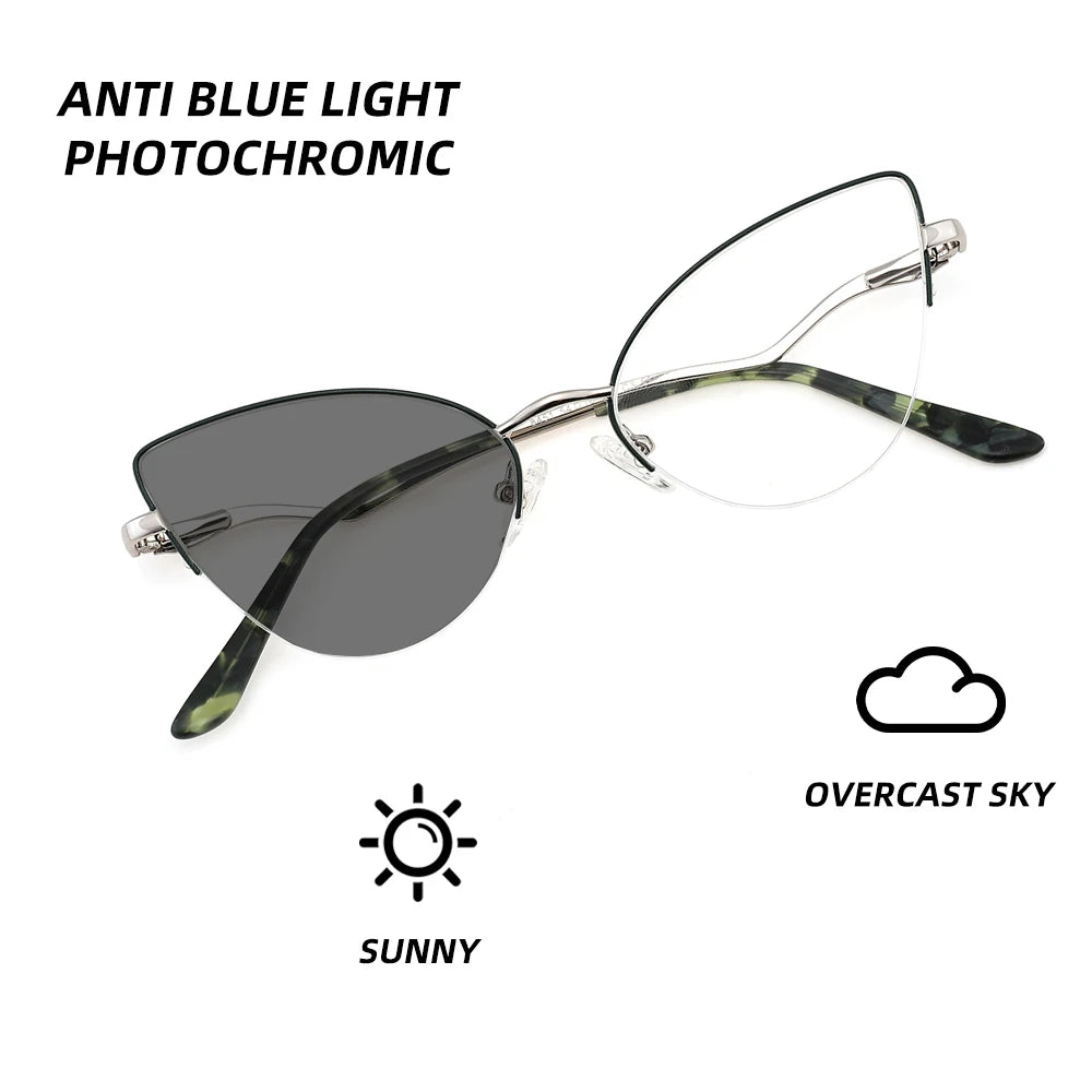 Fashion Women Cat Eye Photochromic Reading Glasses Butterfly Brand Design Frame Blue Light Blocking Customized Prescription  Amaijoin