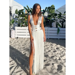 Load image into Gallery viewer, Elegant Tassel Hollow Out Long Dress for Women Sexy Patchwork Backless Split Sleeveless Robe Holiday Lady Beach Party Vestidos  Amaijoin
