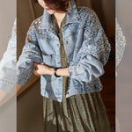 Load image into Gallery viewer, Lucyever 2022 Spring Autumn Denim Jacket Women Fashion Sequin Short Lapel Jean Coats Woman Casual  Full Sleeve Loose Button Coat  Amaijoin
