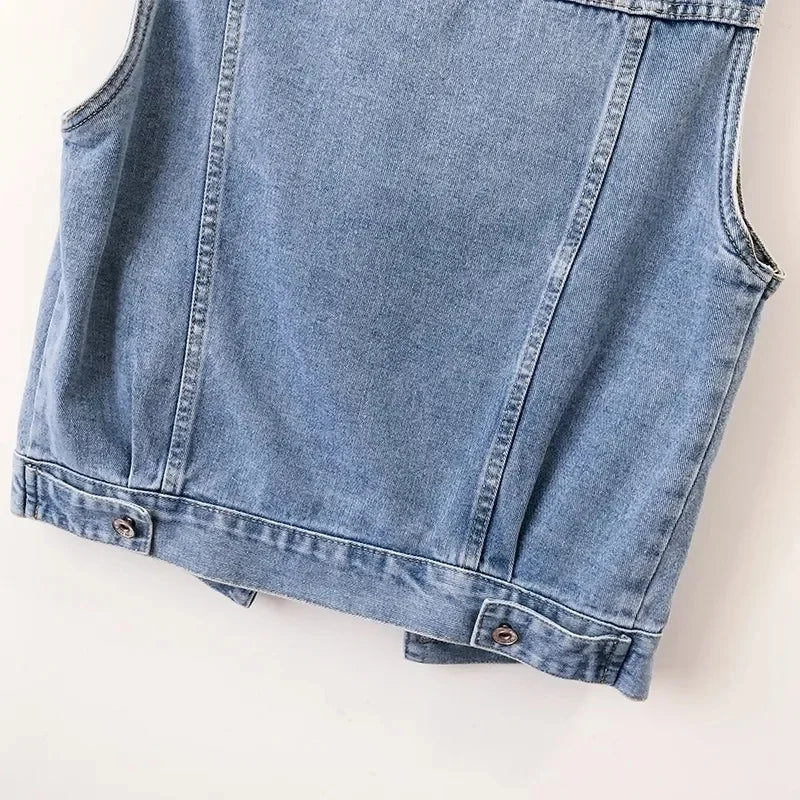 Short Hooded Denim Vest Jackets Women Spring Autumn Pocket Jean Waistcoat Sleeveless Tank Schoolgirl Outerwear Casual Tops Vest  Amaijoin