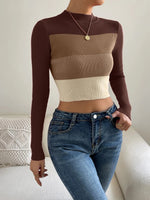 Load image into Gallery viewer, On Sale 2024 Spring Women Crop Colorblock Turtleneck Ribbed Long Sleeve Pull Sweater Femme Knitwear Jumper Outfits Pullovers  Amaijoin
