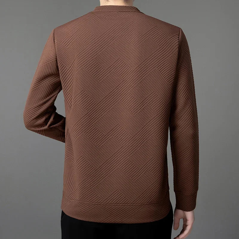 Spring and Autumn Men's Casual Jacquard Long sleeved Round Neck T-shirt Fashion Top  Amaijoin