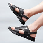 Load image into Gallery viewer, 2023 High Quality Half Drag Men&#39;s Sandals Leather Men Shoes Casual Comfortable Open Toe Sandals Soft Beach Footwear Male Shoes  Amaijoin
