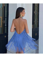 Load image into Gallery viewer, Women Lace Up Party Dresses 2024 Evening Vestidos Tobinoone Tassel Summer Dresses Female Halter Backless Casual Club Mini Dress  Amaijoin
