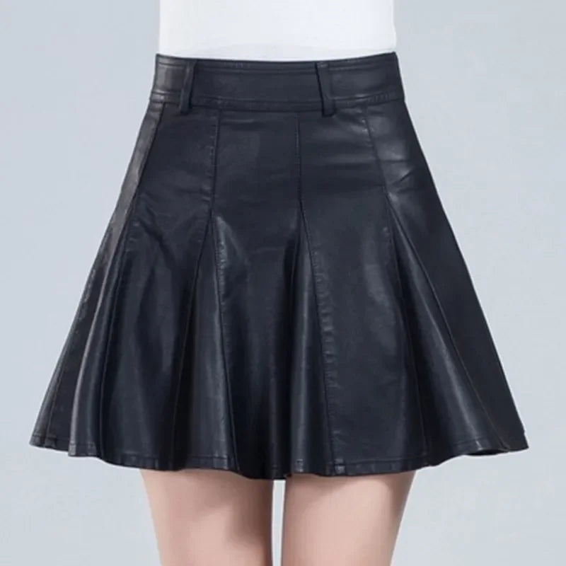 Woman Skirts Elegant Plus Size New Fashion Korean Style Genuine Real Leather Skirts High Waist Mini Skirt Womens Sexy Skirt  Amaijoin