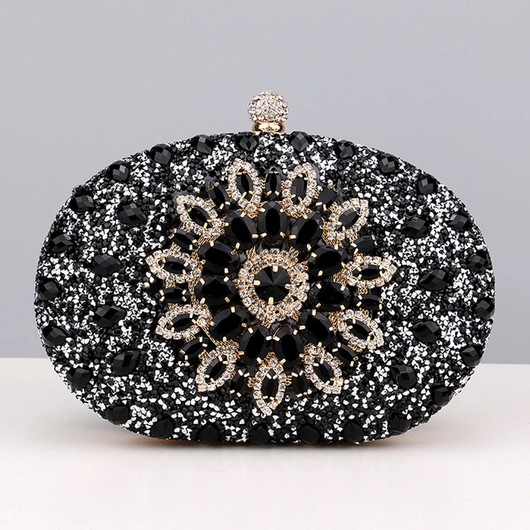 Flower Rhinestones Evening Bags Metal Prom Clutch Diamonds Clutch With Chain Shoulder Handbags Wedding Female Purse  Amaijoin