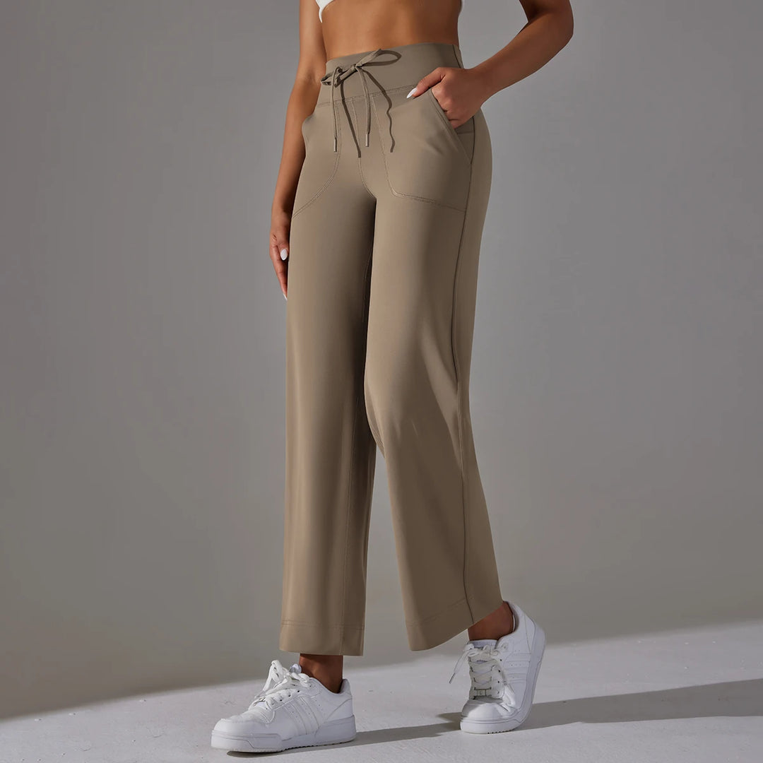 Wide Leg Pants With Pockets Women's Loose Yoga High Waist Legging Drawstring Outdoor Casual Jogging Gym Sports Flare Pants  Amaijoin