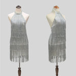 Load image into Gallery viewer, Women 1920s Vintage Great Gatsby Tassel Sequin Dress Sexy Halter Summer Party Dress Silver Fringe Dress Vestidos Costume  Amaijoin
