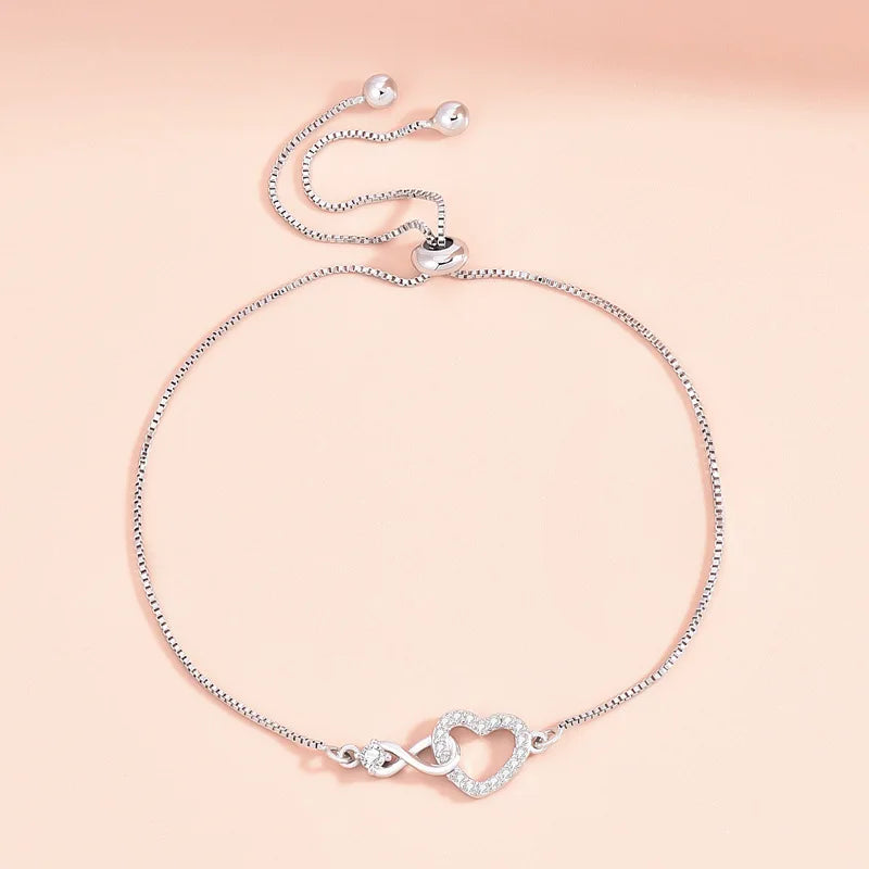 Fine 925 Sterling Silver Crystal custom Heart Bracelet for Women Jewelry Fashion designer Party Wedding Engagement Birthday Gift  Amaijoin