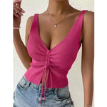 Load image into Gallery viewer, Tie Front Tank Tops Drawstring Ruched Ribbed Knit Tanks and Camis Women Sleeveless Crop Tops for Women 2024 Summer Outfit  Amaijoin
