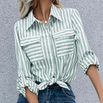 Load image into Gallery viewer, Women&#39;s Spring/Summer 2024 New Striped Single Breasted Long Sleeve Shirt Women Elegant and Youth Woman Stylish Blouse  Amaijoin
