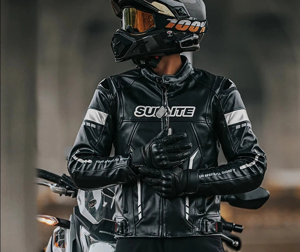 SULAITE Winter Motorcycle Jackets The Four Seasons Warm Leather Clothing Waterproof Motocross Jaquete Detachable Cotton Liner  Amaijoin