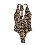 Load image into Gallery viewer, EDSA Women Leopard Print Halter Swimsuit 2024 Summer Sexy Backless Sleeveless Bodysuits Swimwear Female Tops  Amaijoin
