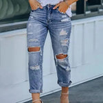 Load image into Gallery viewer, Women&#39;s Nine-point Ripped Jeans With Elastic Waist, Loose Mid-high Waist, Versatile Spring And Summer Thin Style  Amaijoin
