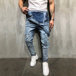 Carregue a imagem no visualizador da Galeria, Men Stylish Slim Biker Jeans Bib Overalls Jumpsuits jeans Man Streetwear Casual Stretch Ripped Dungarees Male Strap Jeans  Amaijoin
