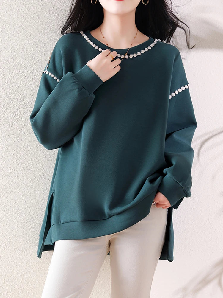 Women Winter Flocking Sweatshirts Embroidered Letter Fleece Autumn Warm Turtleneck Tops Pullover Loose Casual Long Sleeve Jumper  Amaijoin