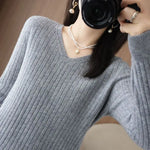 Load image into Gallery viewer, Women Sweater Long Sleeve Top Knitted Pullover V-Neck Fashion Sweater Woman Winter 2022 Basic Female Clothing Soild OL Sweaters  Amaijoin
