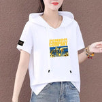 Load image into Gallery viewer, Short Sleeve Summer Thin White T-shirt Women Casual Fashion Top Loose Style Polyester Fabric Cartoon Design  Amaijoin
