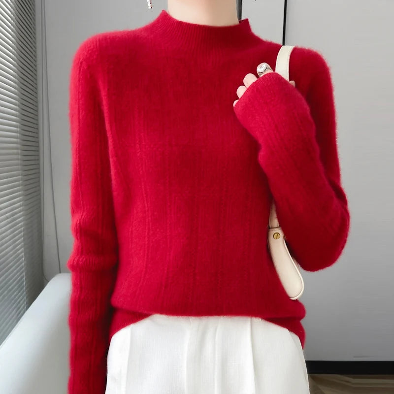 2023 Autumn/Winter New 100% Merino Wool Women's Pile Neck Sweater Jumper Fashion Women's Sweater Warm Turtleneck Sweater Top  Amaijoin