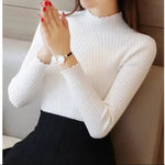 Load image into Gallery viewer, ITOOLIN Women Long Sleeve Knitted Bottoming Solid Pullovers Stripe Casual Sweater Autumn Winter Women Mock Neck Ruffles Sweater  Amaijoin
