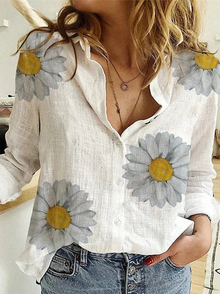 Elegant Cotton Linen Shirts Women Casual Solid Button Lapel Blouses Shirts Spring Summer Long Sleeve Loose Tops Tunic Blusas  Amaijoin