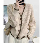 Load image into Gallery viewer, Chic jacquard 100% cashmere knit cardigan Women&#39;s autumn/winter lazy V-neck sweater Loose wool coat  Amaijoin
