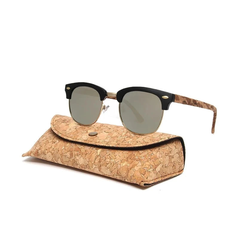 Kenbo Half Frame Polarized Wood Sunglasses With Case Man Woman Luxury Brand Designer Sun Glasses Male Retro Rivet Mirror Eyewear  Amaijoin