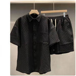 Load image into Gallery viewer, Summer Loose Men&#39;s Suit Handsome lattice Short Sleeve Shirt + Shorts British Style Casual Two-piece Suit Jogger Outfit Tracksuit  Amaijoin
