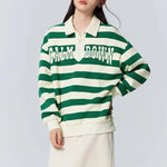 Load image into Gallery viewer, Semir Sweater Women Waffle Texture Striped Shirt Oversize Winter Polo Collar Letter Embroidered Retro Sweatshirt  Amaijoin
