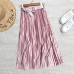 Load image into Gallery viewer, 2024 New High Waist Elegant Stain Women&#39;s Pleated Skirts with Belted Solid Skirts Mi-long Umbrella Skirt Spring Summer  Amaijoin
