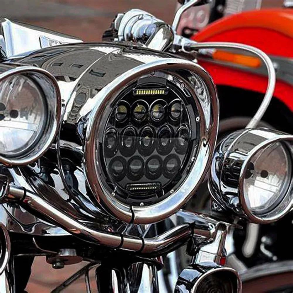 7Inch Motorcycle Led Headlight For Street Glide Softail FatBoy Cafe Racer Chopper Honda Universal Modified 7Inch Round Headlamp  Amaijoin